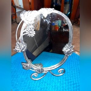 Pewter metal vanity free standing mirror